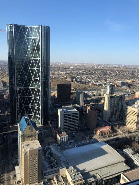View of the Bow Tower on the north side of the Calgary Tower